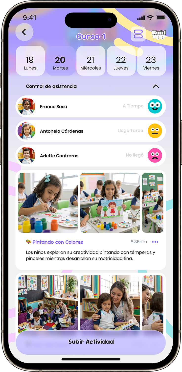 Pantalla del módulo de calendario de actividades en la app KuidApp