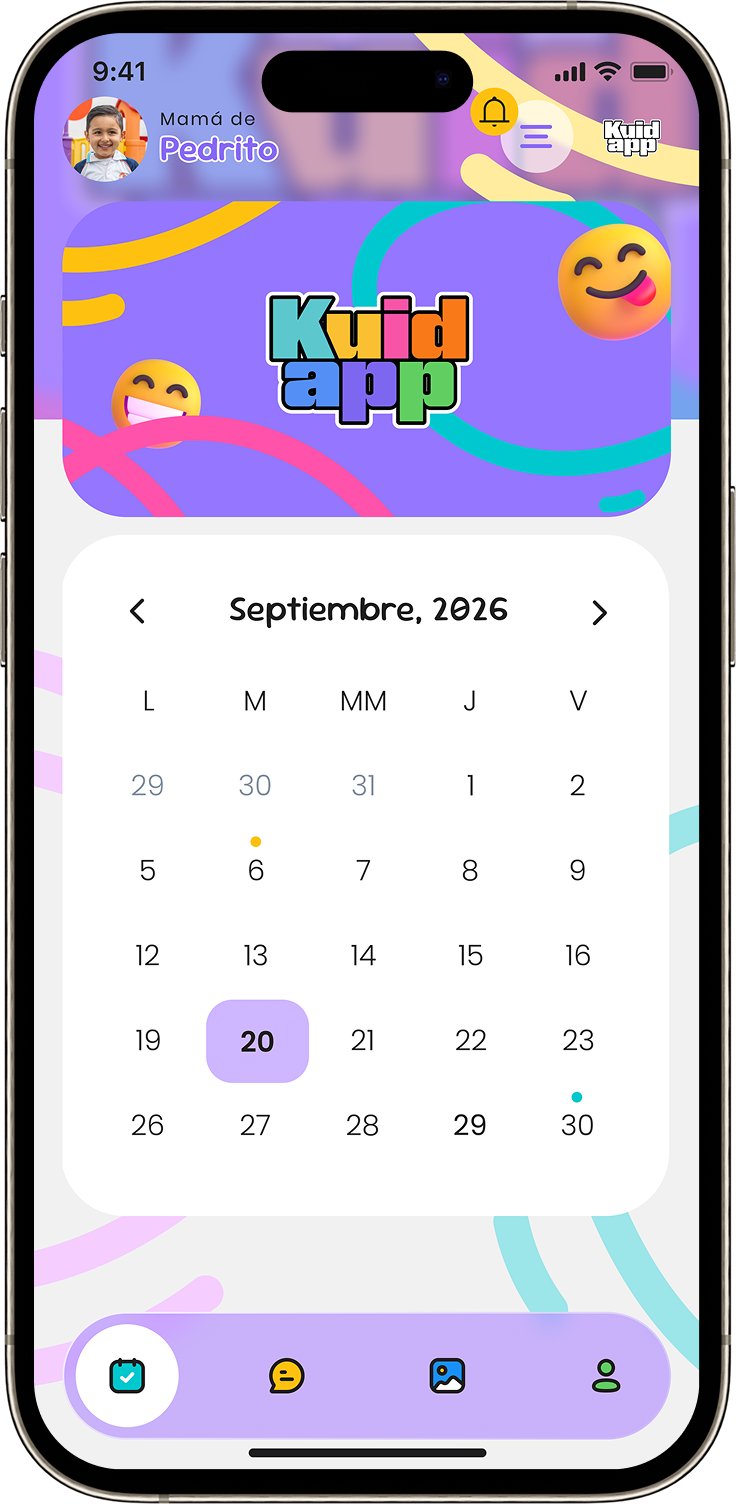 Pantalla del módulo de calendario de actividades en la app KuidApp
